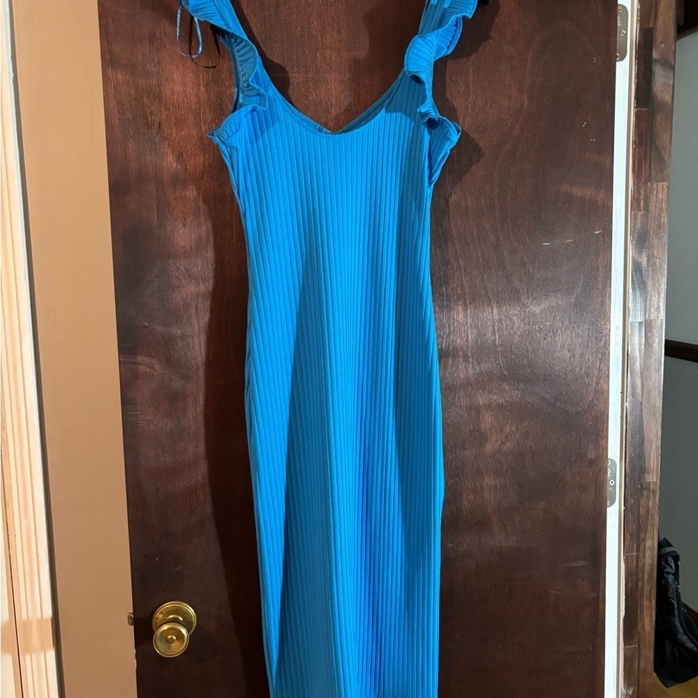 Zara Blue Ruffled Sleeve Dress - Picture 2 of 4